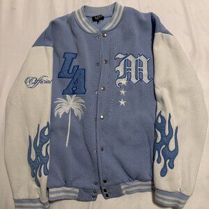 boohoo LA badge jersey varsity bomber jacket